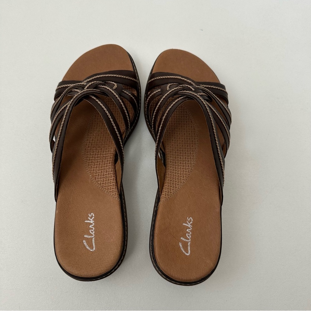Clarks Brown Leather Strappy Wedge Comfort Sandals Womens Size 10 - Picture 5 of 8